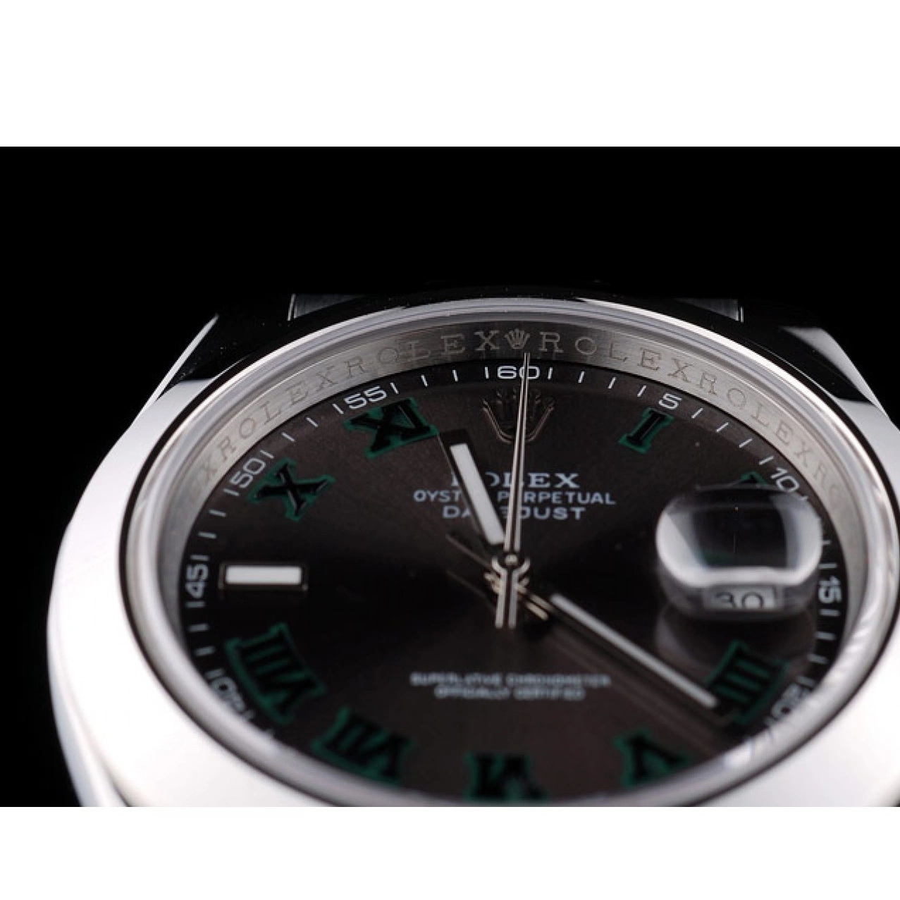 Aaa replica watch 41982 Dial Steel DateJust Rolex Grey Strap Stainless 0821
